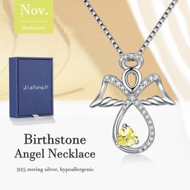 JiaYangJY Sterling Silver Infinity Angel Necklace Heart November Citrine Guardian Angel Pendant Jewelry Gifts for Her