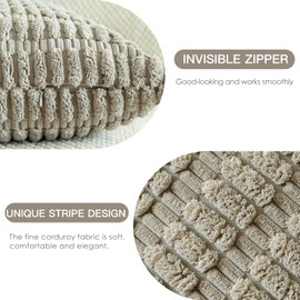 JOTOM Pack of 2 Corduroy Soft Striped Cushion Covers 40x40 cm 16x16 Inch Boho Decorative Throw Pillow Covers Square Cushion Case Home Decor Pillow Cases for Couch Sofa Living Room Bed (Taupe)