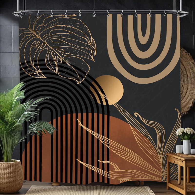 Yookeb Abstract Black Mid Century Bathroom Shower Curtain 60W by