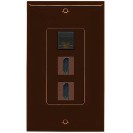 RiteAV - 1 Cat6 Black Ethernet Port and 2 HDMI Female Decorative Wall Plate - Brown
