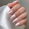 White Press on Nails Medium Almond Fake Nails Chrome False