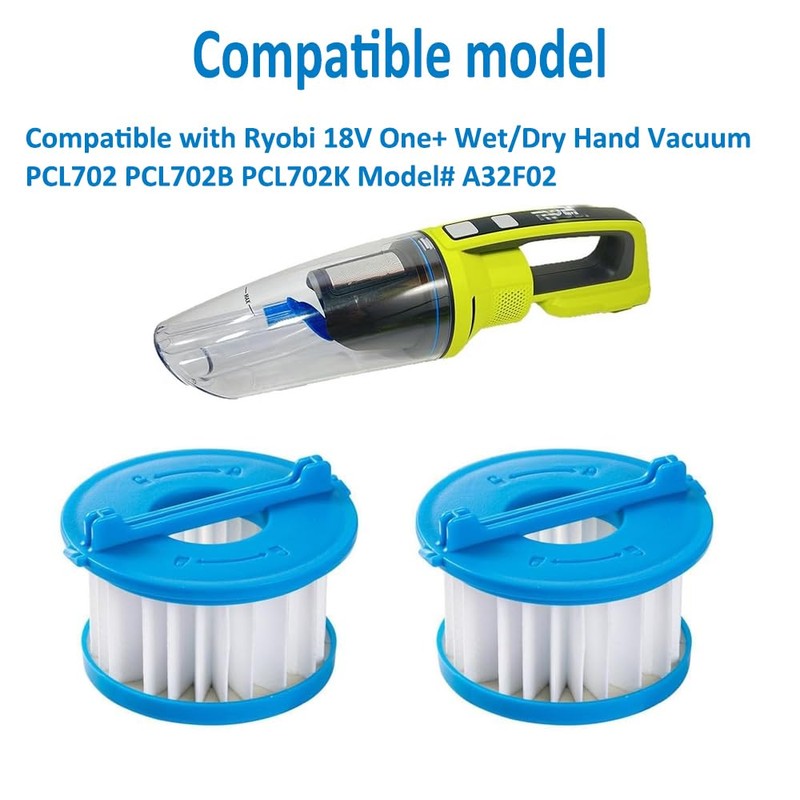 2 Packs Filters Compatible with Ryobi ONE+ 18V Wet/Dry Hand