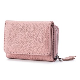 Yemlarey Women's Small Wallet, Genuine Leather Wallet, Foldable, Small Wallet, Women Mini Credit Card Holder, RFID Protection, Card Slots, Coin Compartment, beans pink, Classic