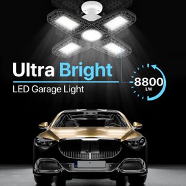 HYPERLITE Led Garage Lights 2 Pack: Aluminum 80W 8000LM LED Light Blubs, 4+1 Deformable Lights, Screw in E26 for Workshop, Attic