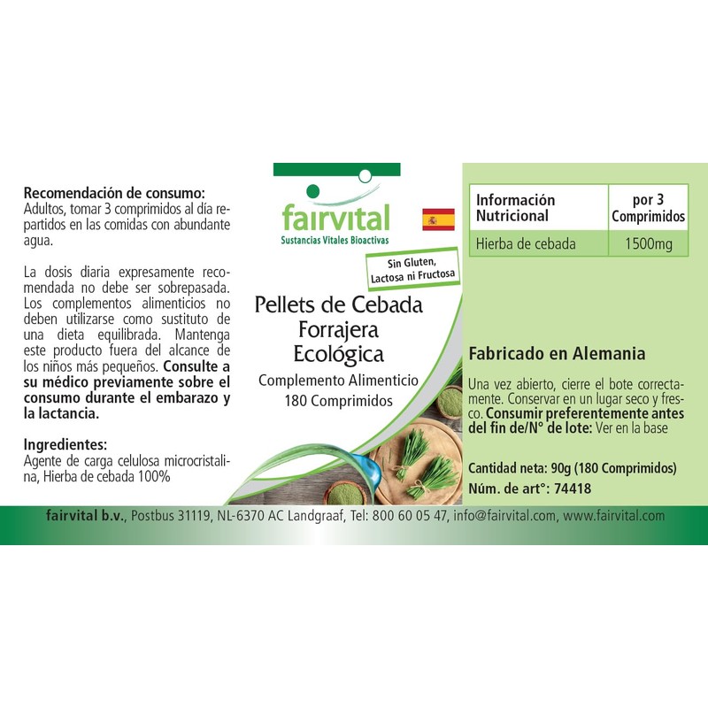 Fairvital | Bio Gerstengras Presslinge - 180 Tabletten - Hoch