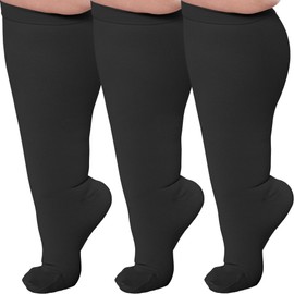 (3 Pairs) Compression Stockings for Women and Men 15-20mmHg - Opaque Graduated Compression Support Stockings for Airplain, Work, Running, Sports, Workout, Nurse, Travel, Flight - Black, X-Large