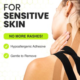 TapeGeeks Athletic Tape, Kinesiology Tape - Hypoallergenic Sports K Tape, Kinesio Tape, Water Resistant Kinesio Tape, Wrist Tape Therapeutic Body Tape Turf Tape (Uncut 16.4 ft Long, Beige)