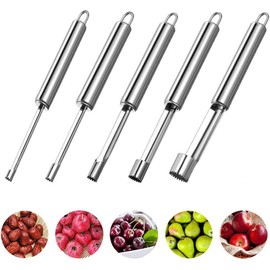 AngelReally Corer and Pitter - Juego de 5 tamaños de herramienta multifunción para quitar frutas y horcheras de acero inoxidable para la cocina del hogar, pera, cereza, azufaifa y dátiles rojos