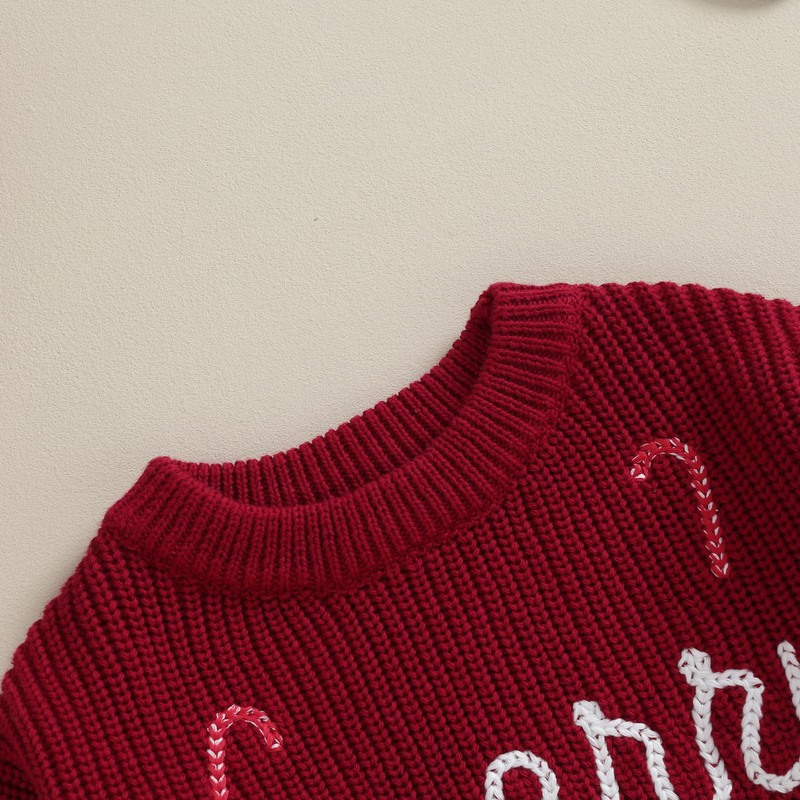 Baby Christmas Sweaters Infant Toddler Crewneck Sweatshirt Candy Cane Embroidey