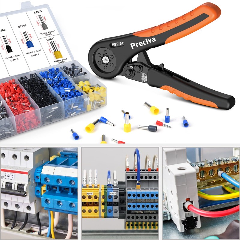Crimping Tool Kit, Preciva Wire Crimper Plier Set, 0.08-6mm²/2000pcs Connectors