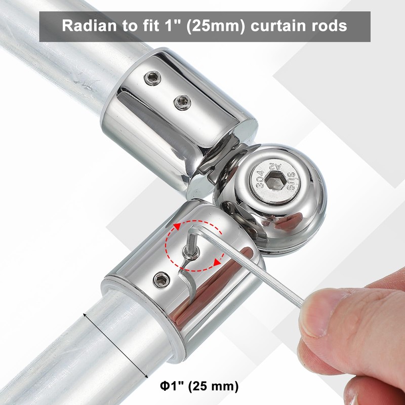 PATIKIL Window Corner Curtain Rod Connector, 2 Pcs Adjustable Curtain