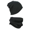 Alkato Unisex Beanie Hat and Scarf Set Plain, Black ribbed