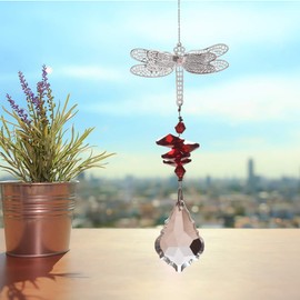 WEISIPU Crystal Suncatcher Prism - Dragonfly Suncatchers for Windows Hanging Rainbow Maker for Windows, Christmas Tree Decor, Gifts (Red)