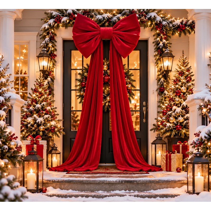 Oversized Velvet Christmas Bow with Long Tails, 15.75 x 70.8
