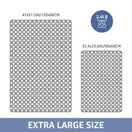 OTHWAY Large Shower Mat, 35"x 24" TPE Shower Mat Non Slip, Heavy Shower Floor Mat with Drain Holes and Suction Cups, No Odor Shower Mats for Inside Shower for Elderly Kids Bathroom(D-Grey)