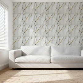 PGVALXOR 50 Sheets Marble-Effect Peel and Stick Wall Panels, Self-Adhesive PVC Foam Wall Panels for Kitchen Backsplash, Bathroom, 11.8" x 11.8" (Marble-Effect Finish)