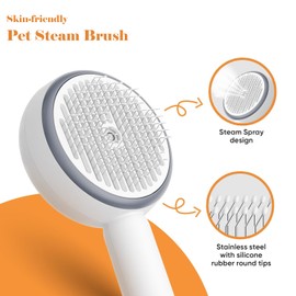 Cat Steam Brush, 3 in 1 Comb for Shedding, One-Click Hair Removal Brush with Steam, 2024 New Spray Pet Grooming Brushes for Dogs and Cats, Self Cleaning, IPX7 Waterproof (Purple)