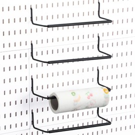 Yaocom 4 Pcs Paper Towel Holder for Pegboard Paper Towel Holder Pegboard Accessories Compatible with IKEA Skadis Peg Board Hooks for Towels, Kitchen Towels, Stickers, Tapes (Black)