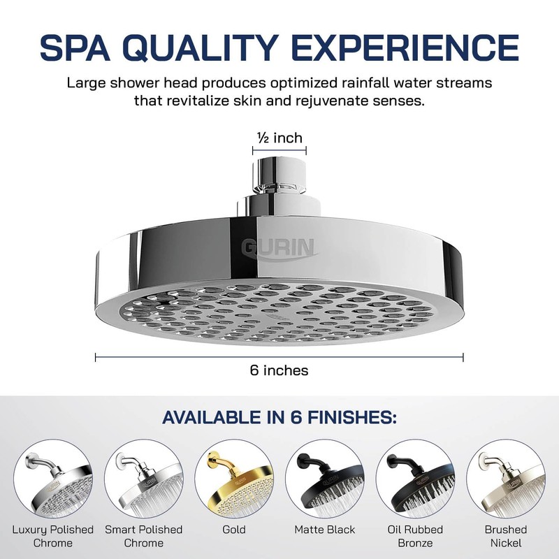 GURIN Shower Head High Pressure Rain Shower head - 6