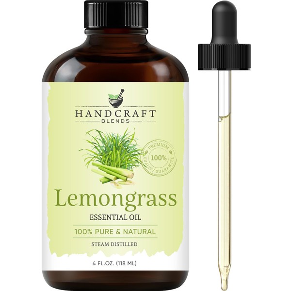 Handcraft Lemongrass Essential Oil - Huge 4 OZ - 100% Pure & Natural â€“ Premium Therapeutic Grade with Premium Glass Dropper