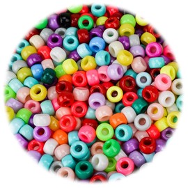 Kinretixia 200 pieces pony beads, 9 mm, Kandi beads for bracelets, hair beads for braids, colourful plastic beads, large quantities, acrylic, various beads for handicrafts