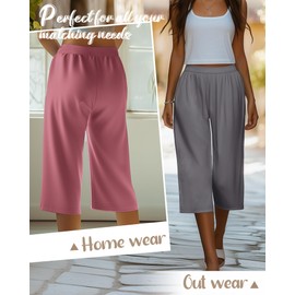 Neer 4 Pack Women's Capri Pants, Cotton Wide Leg Capris Sweatpants Lounge Loose Fit Cropped Yoga Pant with Pockets for Summer(Black, White, Gray, Pink,Medium)