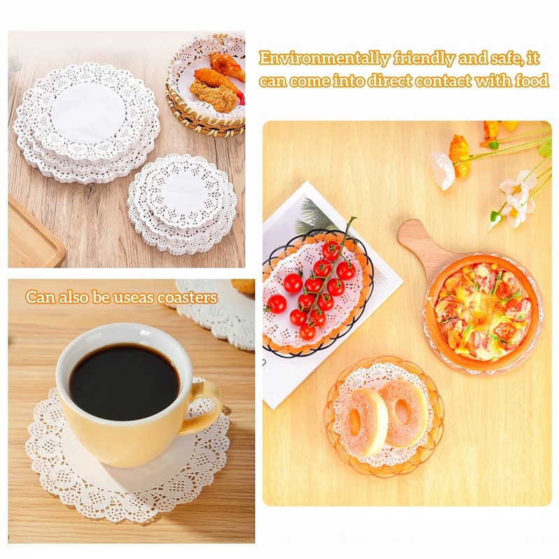 RJDJDLXM White Decorative Placemat Lace Paper,5 Sizes Lace Round Rectangle