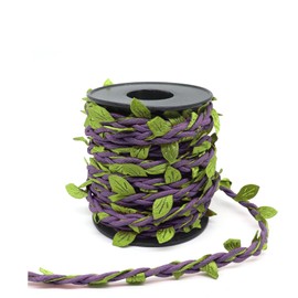 33ft Waxed Twine with Green Leaves, 3-ply Waxed Cord, Artificial Leaves Waxed String for Crafts and Decor (Dark Purple Waxed Twine)