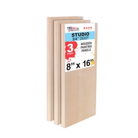 U.S. Art Supply 8" x 16" Birch Wood Paint Pouring Panel Boards, Studio 3/4" Deep Cradle (Pack of 3) - Artist Wooden Wall Canvases - Painting Mixed-Media Craft, Acrylic, Oil, Watercolor, Encaustic