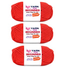 Red Yarn for Crocheting and Knitting Cotton Crochet Knitting Yarn for Beginners with Easy-to-See Stitches Cotton-Nylon Blend Easy Yarn for Beginners Crochet Kit(3x50g)