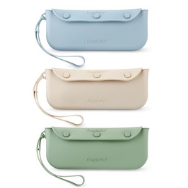 PandaEar 3 Pack Silicone Baby Cutlery Holder Bags, Reusable Portable Flatware Box Tableware Organizer Storage Case for Baby Toddler Children Utensil Spoon Fork Chopsticks