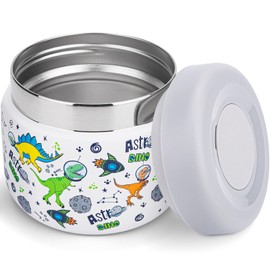 Charcy 9oz Kids Stainless Steel Insulated Food Jar, Wide Mouth Leak-Proof Soup Thermo, Container Set for 8h Hot and 6h Cold - White Dinosaur