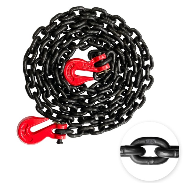 YATOINTO G80 Binder/Safety Chain 5/16 Inch x 10 Foot Transport Binder Chain with Clevis Grab Hooks 4,900 lbs Safe Working Load Logging Chain for Transporting Towing Tie Down Binding Equipment