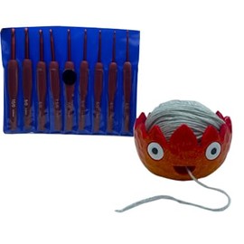 Flame Yarn Bowl with 9 Size Crochet Hooks