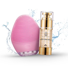 CLEOSKIN Kit cepillo limpiador facial de silicona eléctrico para todo tipo de piel herramienta de skin care cuidado de la piel con crema perlas corenas