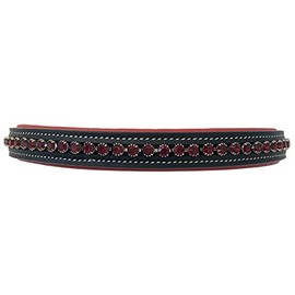 Equitem Red Padded Leather English Bridle Browband with Red Crystals (Black, Pony 14")