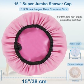 Sheomern 3 Pcs Super Jumbo Satin Lined Shower Cap for Women, Extra Large Adjustable Hair Cap for Braids, Long Hair & Dreadlocks