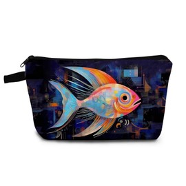 YULUENZE Abstract Fish Makeup Bag Cute Small Organizer Bag with Zipper Abstract Fish Cosmetic Bag Aesthetic Birthday Present for Women Sisters Friends -2