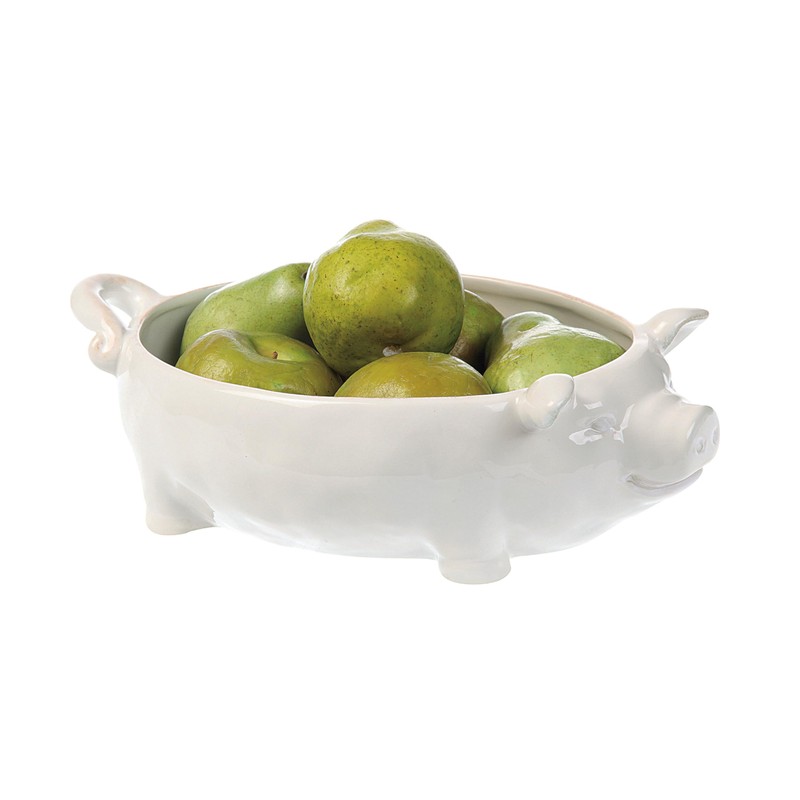 Creative Co-Op White Ceramic Pig Shaped Bowl