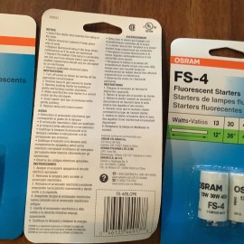 OSRAM Two FS-4 Fluoresc Starter FS4BL2Pk 13W 30W 40W X26331.  3 For $15.99   B2