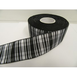 2 metres x 38mm Tartan Ribbon Black & White Double Sided Menzies 38 mm 3.8cm