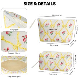 HAOGUAGUA 2 Pieces Makeup Bag, Small Large Quilted Cosmetic Bag, Travel Floral Make Up Toiletry Organizer Bag for Women Girls (2PCS STYLE A-6)