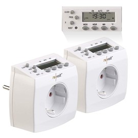 revolt Digital Timer Sockets: Set of 2 Compact Digital Timer Switches with LCD Display (Daily Timer Digital, Weekly Timers Digital, Timer Switch)