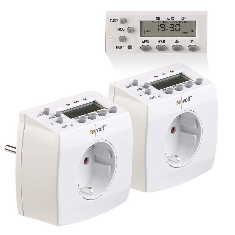 revolt Digital Timer Sockets: Set of 2 Compact Digital Timer