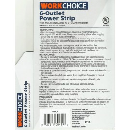 Work Choice eXtra Long 8 ft Cord POWER STRIP White 6 Outlets ac extension grounded PS664W