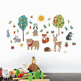 Happy Linen Company Kids Woodland Friends Animals 47 Peel And Stick Wall Stickers Bedroom Décor Decal