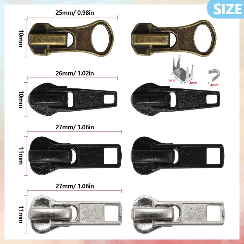 24 Pcs #5#7 Zipper Sliders Replacement Zipper Pull Repair Kit