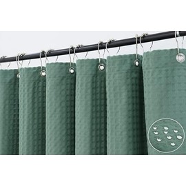 PurpleEssences Waffle Weave Shower Curtain, 72x72-Inch Water Resistant Fabric Shower Curtain, Washable Cloth Shower Curtains, Bathroom Curtain with Metal Grommets, Sage Green