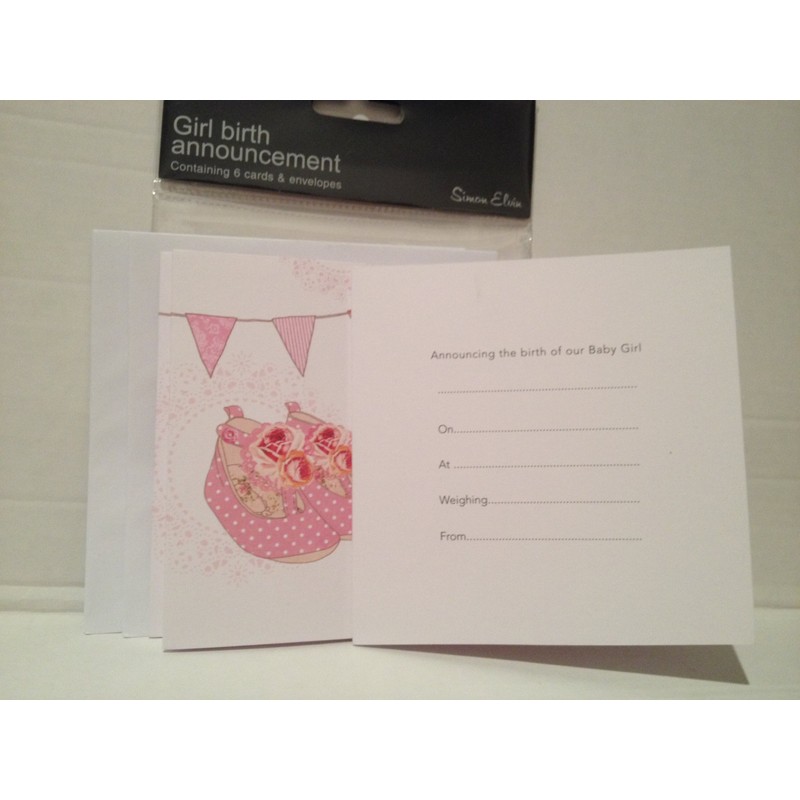 Simon Elvin New Baby Girl Announcement Cards - 6 Cards