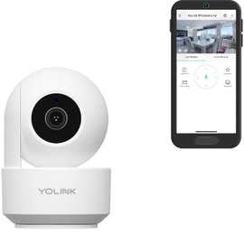 YoLink Uno 2.4G WiF Wireless Home Security Camera Indoor, for Baby and Pet Monitor, 1080p Dog Camera with Phone App, Night Vision B/W, 2-Way Audio, 64G SD Card Included, 360°
